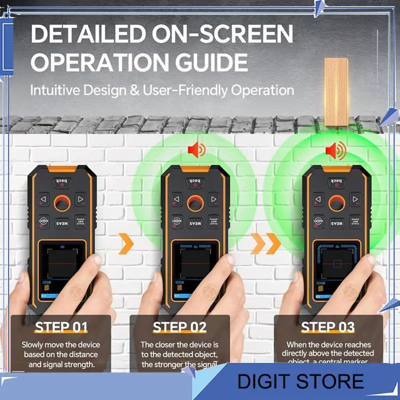 DIGIT-Stud Finder Настенный сканер Лазерный дальномер, Многофункциональный локатор шпилек с модернизированным интеллектуальным датчиком, дисплеем и голосом
DIGIT-Stud Finder Настенный сканер Лазерный дальномер, Многофункциональный локатор шпилек с модернизированным интеллектуальным датчиком, дисплеем и голосом