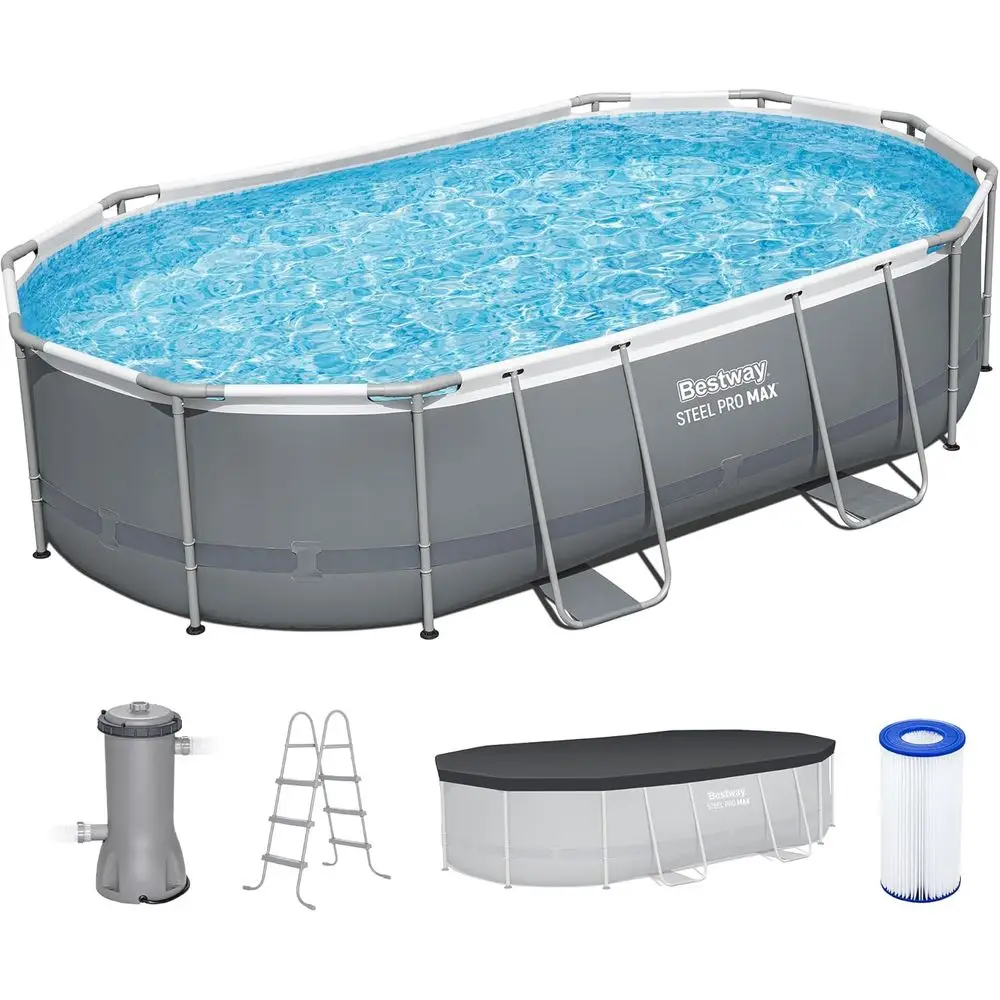Steel Pro MAX 16' x 10' x 42" Above Ground Pool, Oval Metal e Outdoor Swimming Pool Set with ilter Pump, Ladder, and Cover, Gray
Steel Pro MAX 16' x 10' x 42" Above Ground Pool, Oval Metal e Outdoor Swimming Pool Set with ilter Pump, Ladder, and Cover, Gray