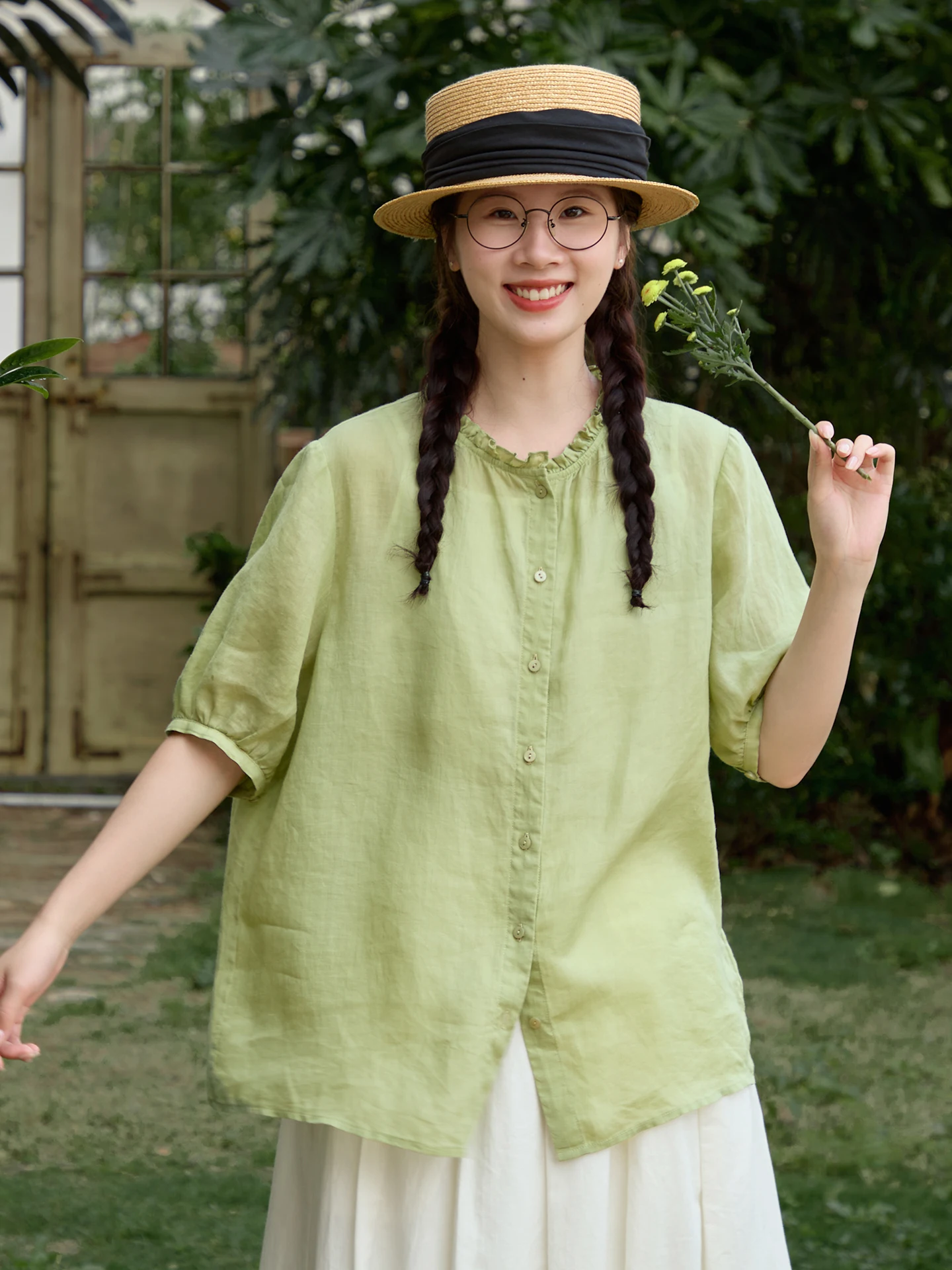 Original Artistic Green Linen Shirt Women's Loose Short Sleeve Summer Top with Lace Collar Breathable Comfortable Lightweight...
Original Artistic Green Linen Shirt Women's Loose Short Sleeve Summer Top with Lace Collar Breathable Comfortable Lightweight...