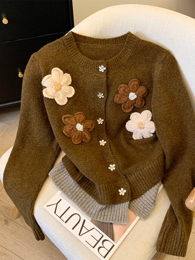 Women's Brown Cardigan Sweater Harajuku Vintage Korean Y2k 3D Floral Long Sleeves Cashmere Sweaters Jumper 2000s Clothes Autumn
Women's Brown Cardigan Sweater Harajuku Vintage Korean Y2k 3D Floral Long Sleeves Cashmere Sweaters Jumper 2000s Clothes Autumn