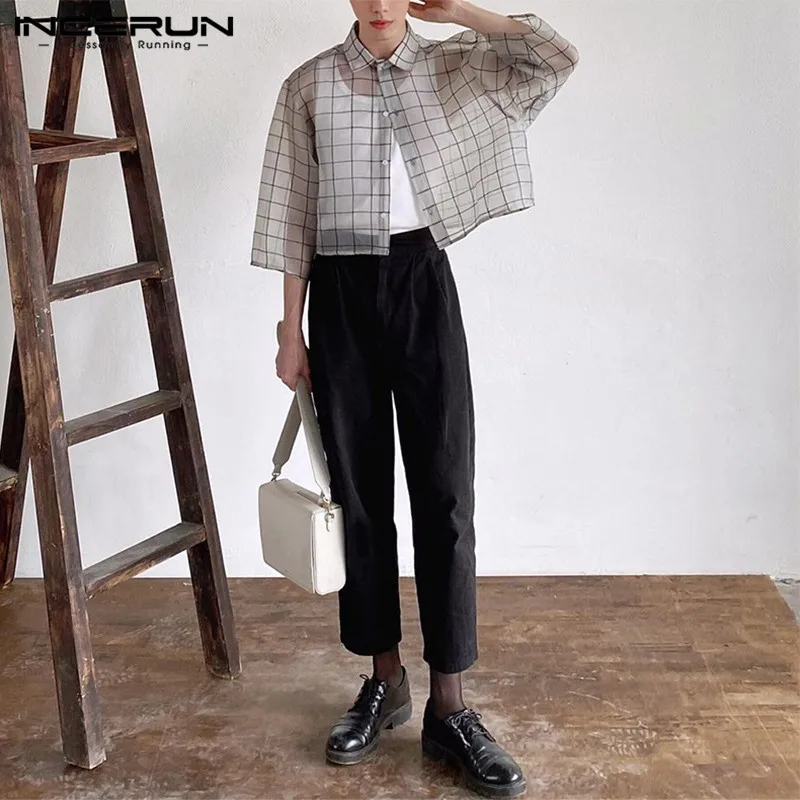 INCERUN Men Shirt Plaid Mesh Transparent 2026 Lapel 3/4 Sleeve Sexy Casual Men Clothing Streetwear Loose Button Fashion Camisas
INCERUN Men Shirt Plaid Mesh Transparent 2026 Lapel 3/4 Sleeve Sexy Casual Men Clothing Streetwear Loose Button Fashion Camisas