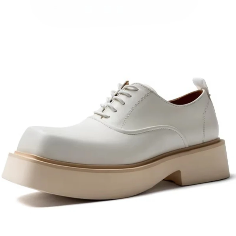 British White Square Head Derby Shoes for Men's Dress Shoes Inside/Outside Cowhide Casual Thick Soled Height Increasing Shoes
British White Square Head Derby Shoes for Men's Dress Shoes Inside/Outside Cowhide Casual Thick Soled Height Increasing Shoes