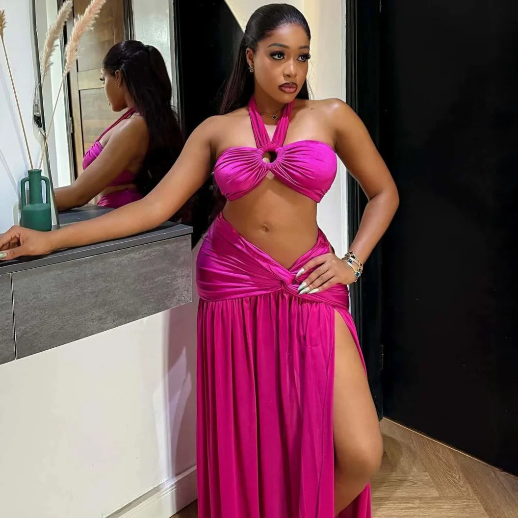 Women Sexy Skirt Sets Two Piece Strapless Top High Waist Long Skirts Suit Split Hollow Out Halterneck Tops Beach Summer
Women Sexy Skirt Sets Two Piece Strapless Top High Waist Long Skirts Suit Split Hollow Out Halterneck Tops Beach Summer