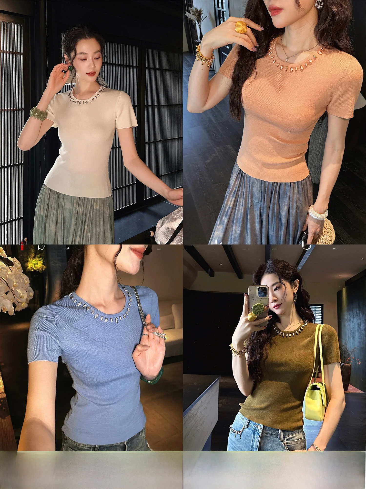 Sanji Black Flower Orange Praise Short Sleeve Knitted T-Shirt Women's Summer Fashion Pearl Embellished Slim Fit round Neck Top
Sanji Black Flower Orange Praise Short Sleeve Knitted T-Shirt Women's Summer Fashion Pearl Embellished Slim Fit round Neck Top