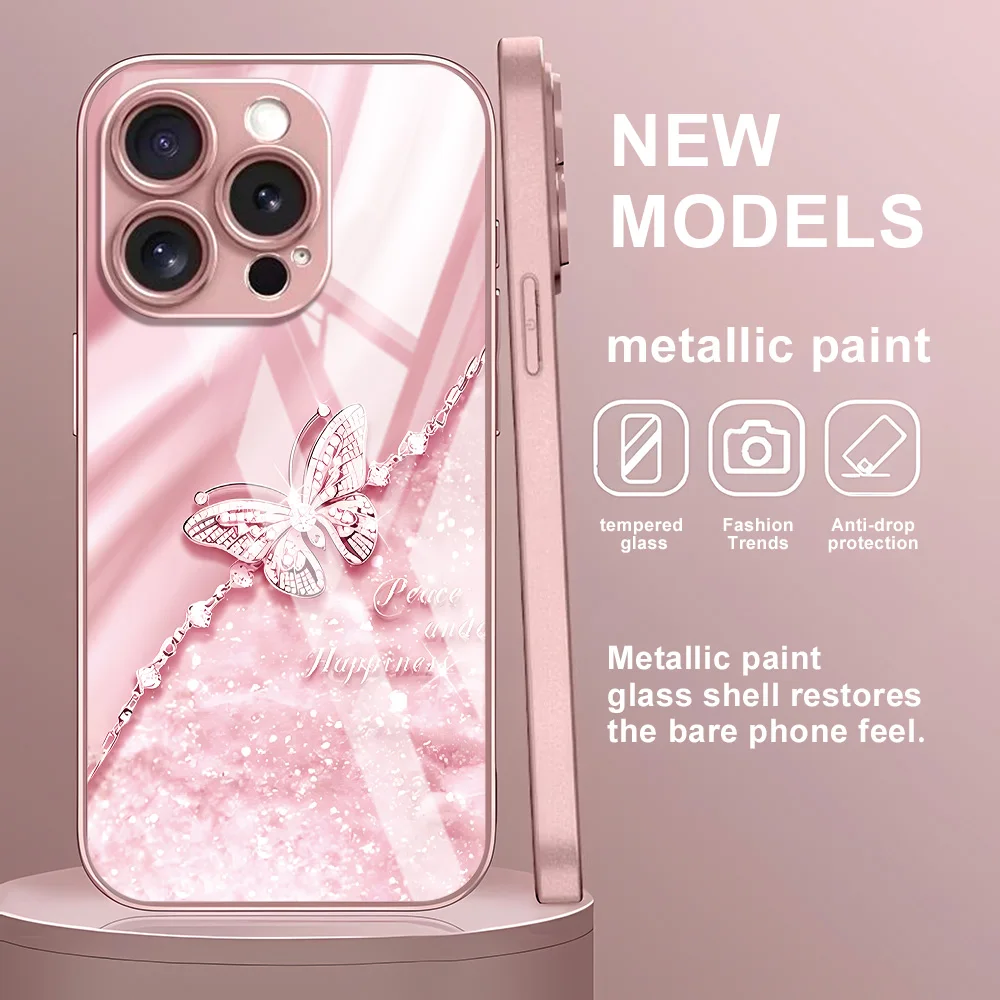 Tempered Glass Case For iPhone 16 Pro Max Cases iPhone 17 Air 16 15 14 Plus 13 12 11 X XS XR 7 8 SE2 Fundas Pink Butterfly Cover
Tempered Glass Case For iPhone 16 Pro Max Cases iPhone 17 Air 16 15 14 Plus 13 12 11 X XS XR 7 8 SE2 Fundas Pink Butterfly Cover