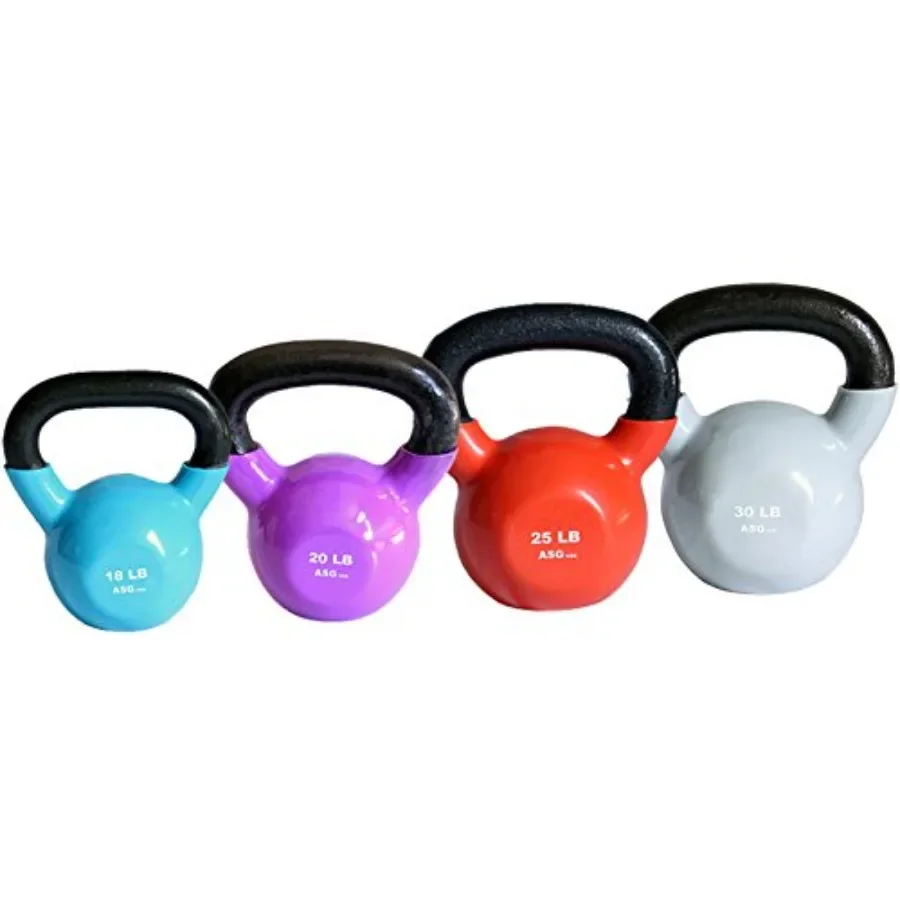 Home gym vinyl kettlebells set: 12/15/18/20/25/30lbs, durable PVC-coated cast iron, black with color-coded weight labels, ergon
Home gym vinyl kettlebells set: 12/15/18/20/25/30lbs, durable PVC-coated cast iron, black with color-coded weight labels, ergon