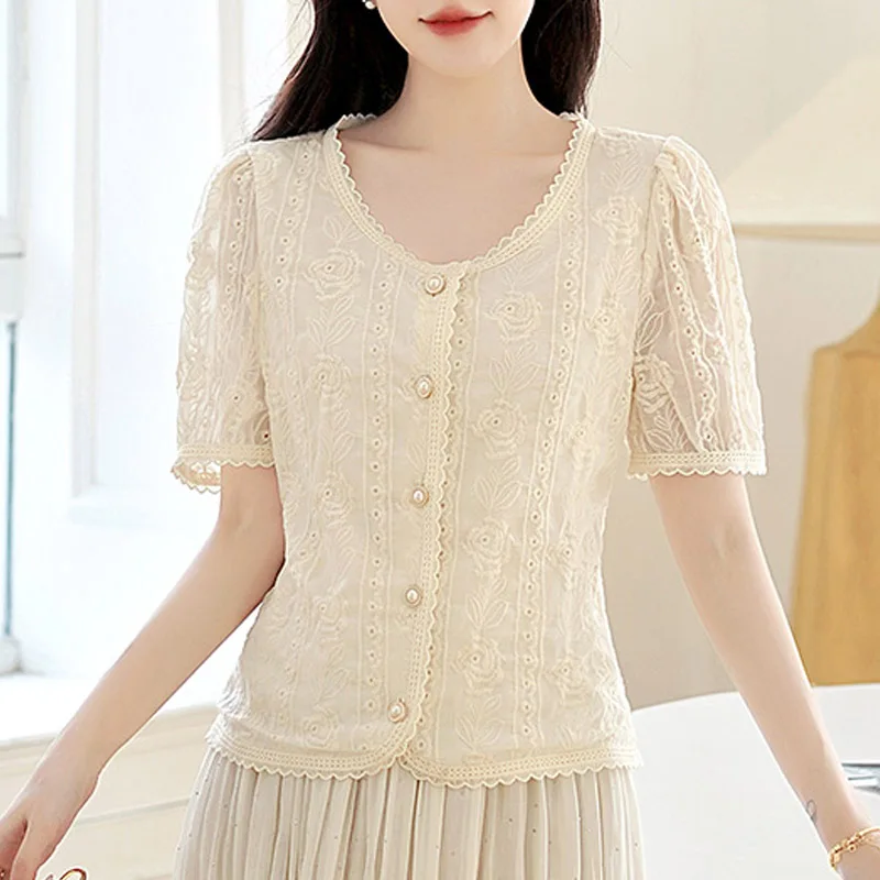 Summer Casual Fashion Short Sleeve O-Neck Women Shirt Solid Embroidery Shirt Blouse Women Tops Camisas De Mujer Blusas 2025 N607
Summer Casual Fashion Short Sleeve O-Neck Women Shirt Solid Embroidery Shirt Blouse Women Tops Camisas De Mujer Blusas 2025 N607
