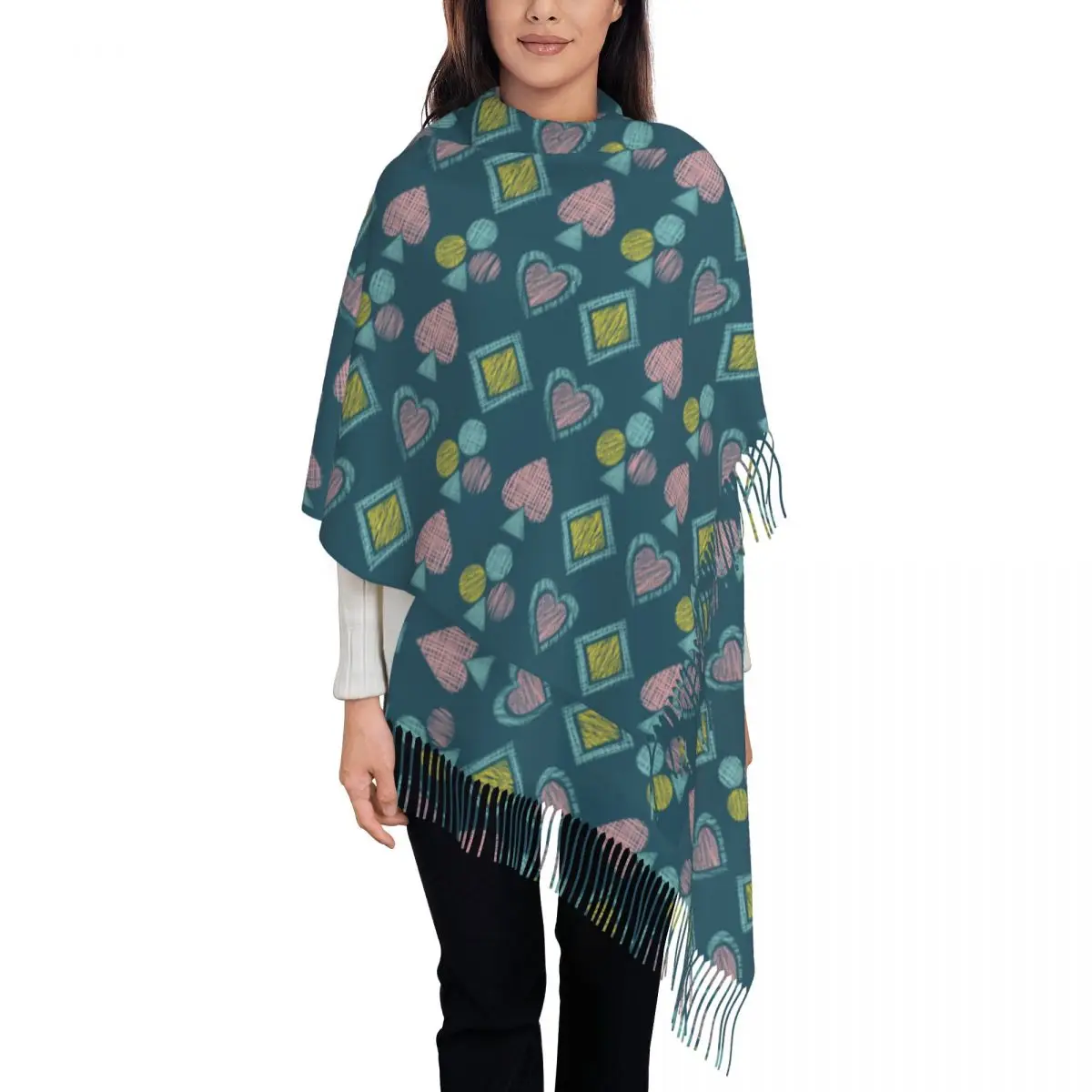 Female Scarf Warm Soft Geometric Graffiti Blue Head Scarves with Long Tassel Playing Cards Retro Shawls Wrpas Winter DIY Bufanda
Female Scarf Warm Soft Geometric Graffiti Blue Head Scarves with Long Tassel Playing Cards Retro Shawls Wrpas Winter DIY Bufanda