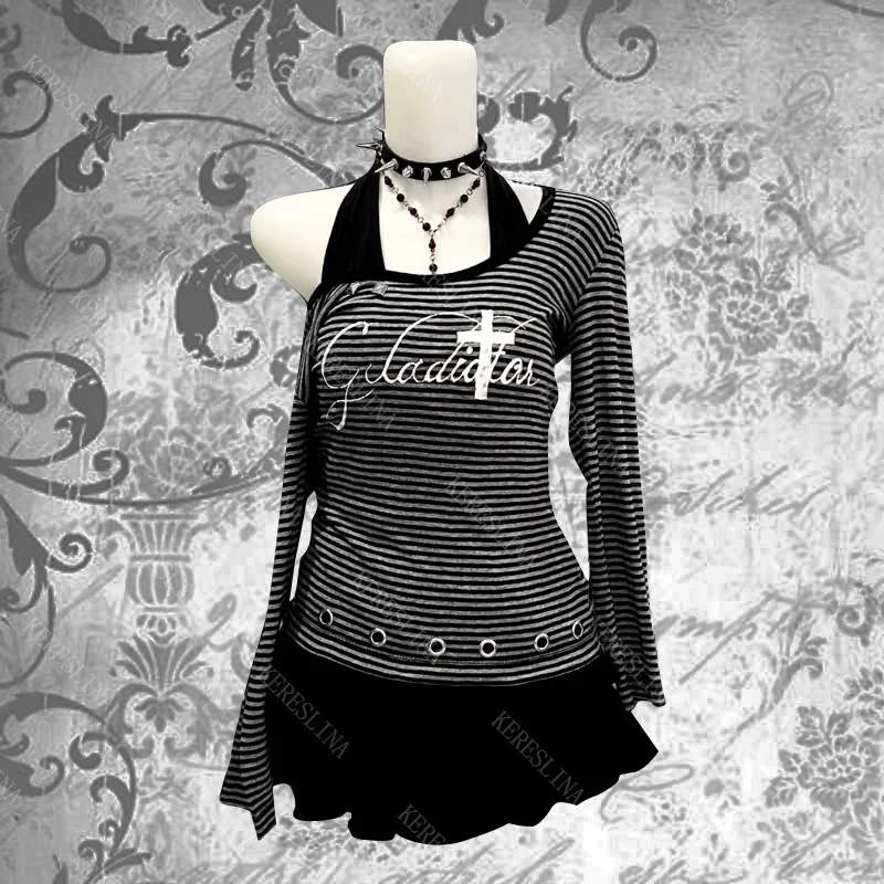 Полосатый топ в стиле панк с эффектом двухслойности, с лямкой через шею, длинными рукавами, принтом в стиле хип-хоп и рок, в стиле Харадзюку, темный стиль, уличный, сексуальный топ
Полосатый топ в стиле панк с эффектом двухслойности, с лямкой через шею, длинными рукавами, принтом в стиле хип-хоп и рок, в стиле Харадзюку, темный стиль, уличный, сексуальный топ