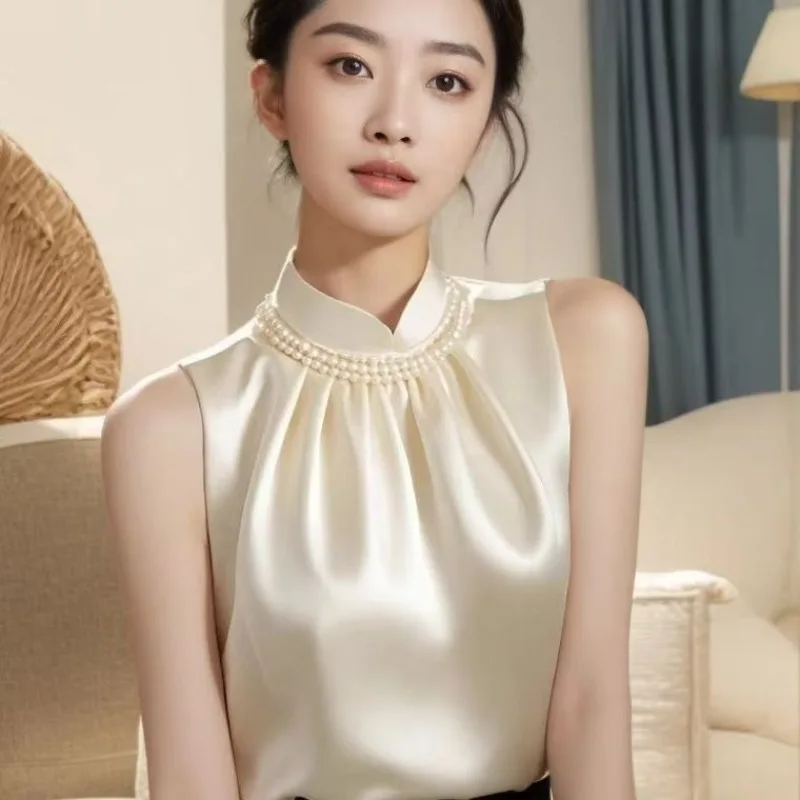 Elegant Coffee Color Sleeveless Shirt for Women Lightweight French Style Unique Top Casual Office Lady Slim Casual Solid Color
Elegant Coffee Color Sleeveless Shirt for Women Lightweight French Style Unique Top Casual Office Lady Slim Casual Solid Color