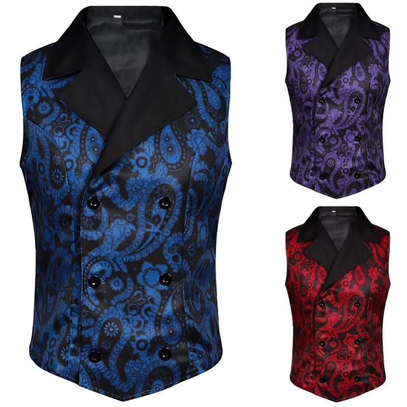 2026 New Purple Victorian Steampunk Print Vest for Men,Blue Cashew Flower Retro Medieval Gothic Double-Breasted Men's Waistcoat
2026 New Purple Victorian Steampunk Print Vest for Men,Blue Cashew Flower Retro Medieval Gothic Double-Breasted Men's Waistcoat