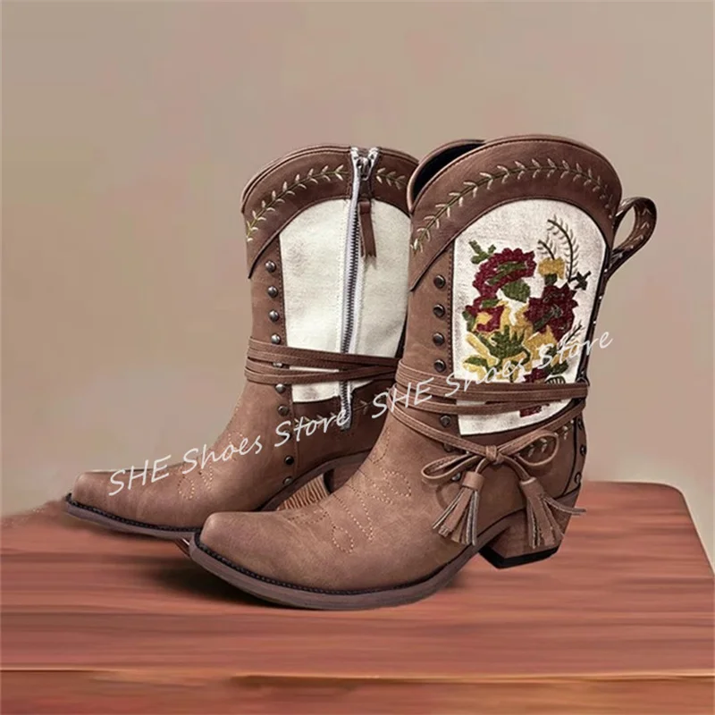 Retro Embroidery Prints Tassel Western Boots for Women 2025 Pointed Toe Chunky Heel Sewing Ankle Boots Mixed Color Ladies Boots
Retro Embroidery Prints Tassel Western Boots for Women 2025 Pointed Toe Chunky Heel Sewing Ankle Boots Mixed Color Ladies Boots