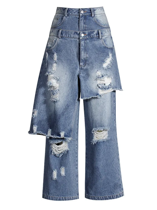 High Waist Straight Leg Denim Skirt Jeans Women's Spring Fashion Design Faux Two-Piece Tear Hole Cotton Comfortable Fit
High Waist Straight Leg Denim Skirt Jeans Women's Spring Fashion Design Faux Two-Piece Tear Hole Cotton Comfortable Fit