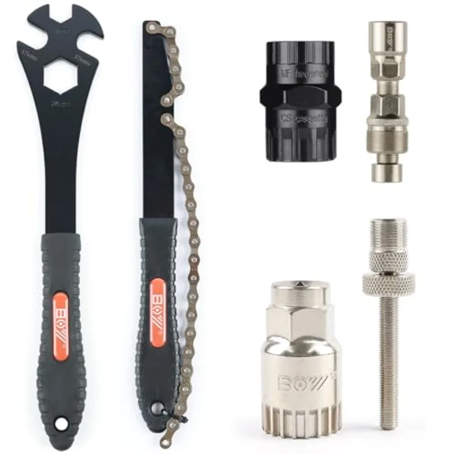 6-in-1 Bike Repair Tool Set with Freewheel and Cassette Lockring Removal Crank Puller Multifunction Pedal Wrench Chain Whip Bot
6-in-1 Bike Repair Tool Set with Freewheel and Cassette Lockring Removal Crank Puller Multifunction Pedal Wrench Chain Whip Bot