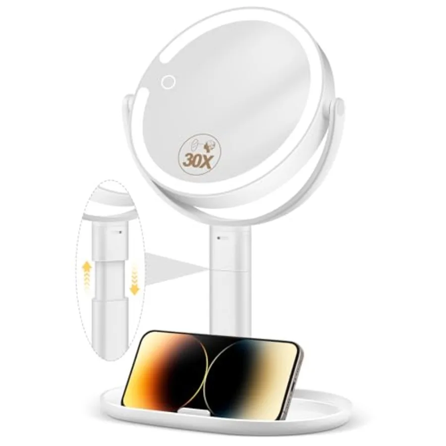 Makeup Mirror with Lights, 30X Magnifying and Height Adjustable, Lighted Magnifying Mirror with 3 Light Modes and Stepl Dimming
Makeup Mirror with Lights, 30X Magnifying and Height Adjustable, Lighted Magnifying Mirror with 3 Light Modes and Stepl Dimming