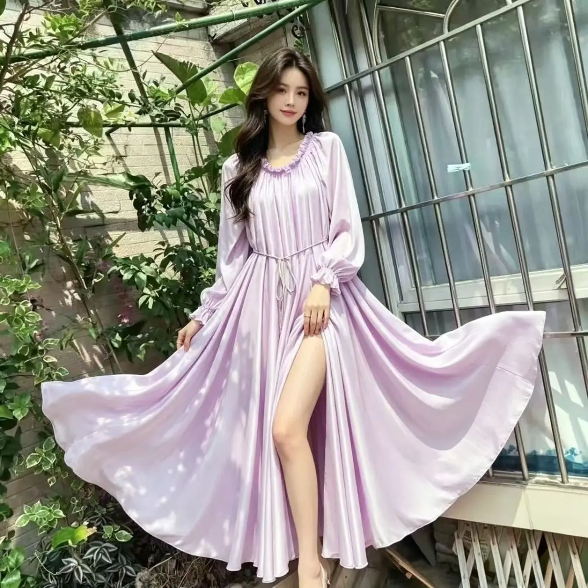 Elegant Glossy Women Satin Long Dress Long Sleeve Loose Night Dress Sleeping Robe
Elegant Glossy Women Satin Long Dress Long Sleeve Loose Night Dress Sleeping Robe