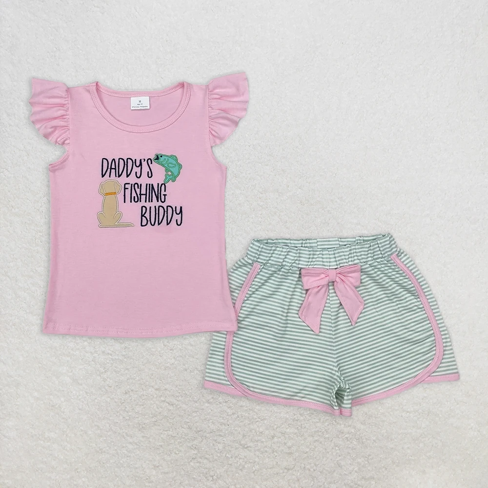 Baby Girls' Pink 'Daddy's Fishing Buddy' Top And Stripe Shorts Set Cute Daddy Baby Outfit Combination for Little Girls
Baby Girls' Pink 'Daddy's Fishing Buddy' Top And Stripe Shorts Set Cute Daddy Baby Outfit Combination for Little Girls