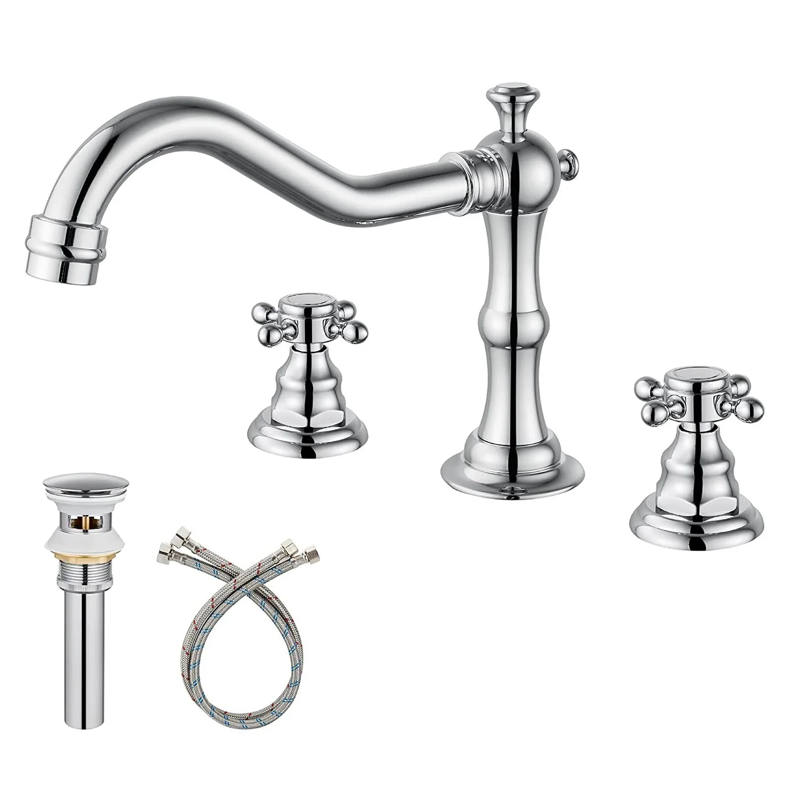 Chrome Widespread Bathroom Sink Faucet 2Handle 3Hole Vanity Mixer Faucet W/Drain
Chrome Widespread Bathroom Sink Faucet 2Handle 3Hole Vanity Mixer Faucet W/Drain