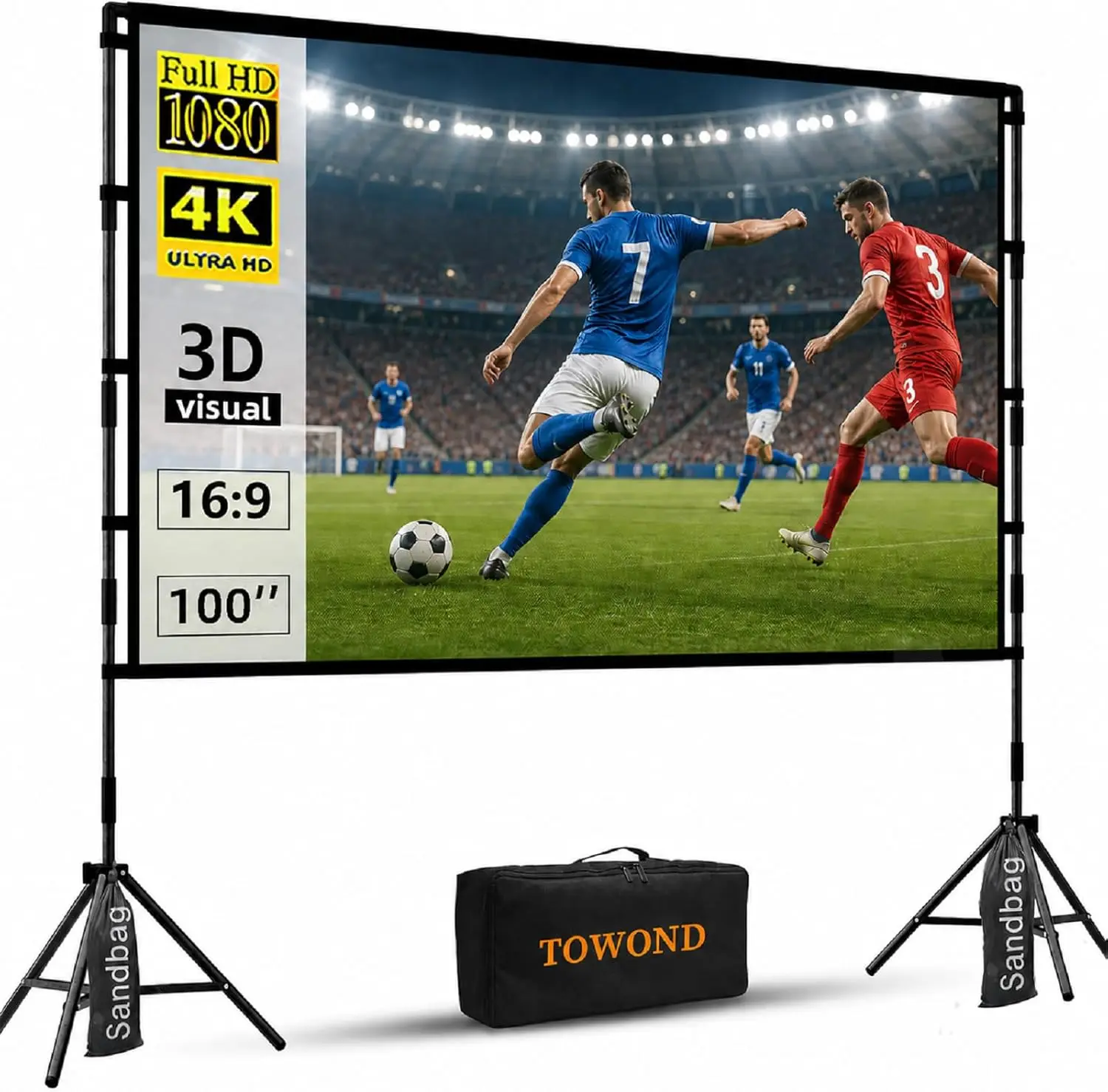 100 inch Projector Screen with Stand for Outdoor and Indoor Use, Portable 16:9 4K Movie Screen with Carry Bag
100 inch Projector Screen with Stand for Outdoor and Indoor Use, Portable 16:9 4K Movie Screen with Carry Bag