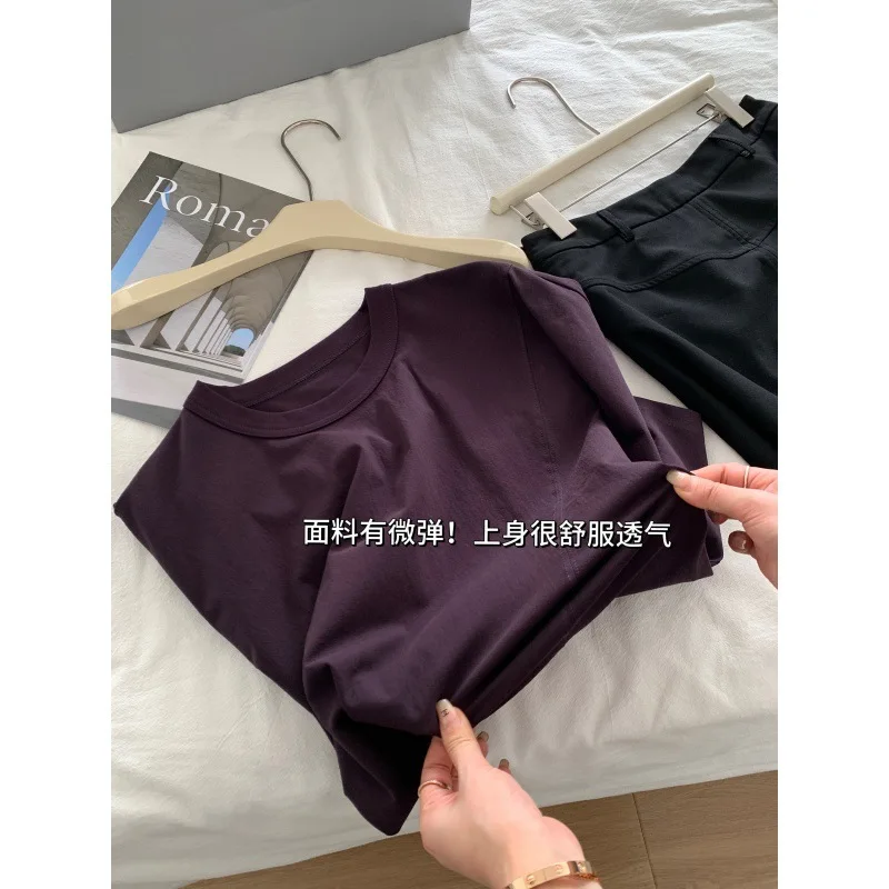 Cotton Purple Short Sleeved T-shirt For Women's Summer Loose Fit Round Neck Slimming Casual Top
Cotton Purple Short Sleeved T-shirt For Women's Summer Loose Fit Round Neck Slimming Casual Top