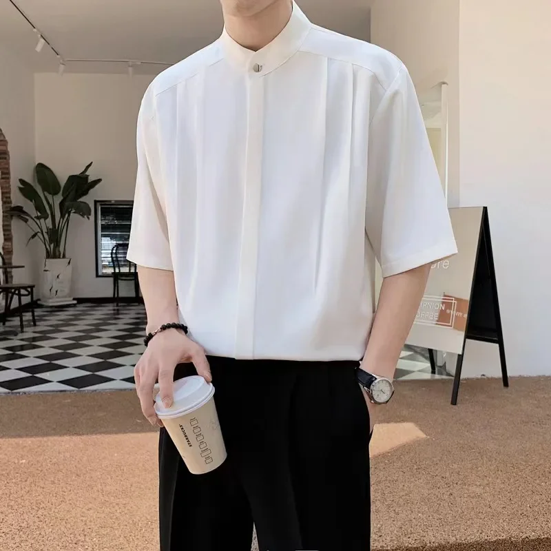 Korean Solid Color Short Sleeved Shirt for Men's Summer Stand Up Collar Loose Casual Men's Half Sleeved Shirt Y2k T Shirt Tops
Korean Solid Color Short Sleeved Shirt for Men's Summer Stand Up Collar Loose Casual Men's Half Sleeved Shirt Y2k T Shirt Tops