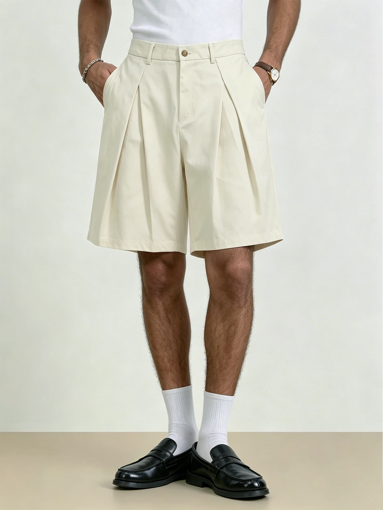 2026 Summer New Men Solid Woven Dress Shorts Italian Business Style Button Pleated Straight Loose Daily Casual Shorts Pants
2026 Summer New Men Solid Woven Dress Shorts Italian Business Style Button Pleated Straight Loose Daily Casual Shorts Pants