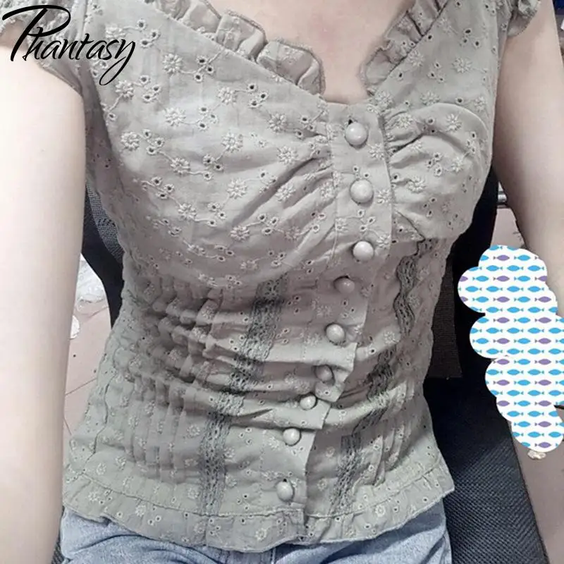 Phantasy Y2k Women Blouse Short Sleeve Button Square Neck Ruffled Shirt Fashion Elegant Blouse Vintage Clothing Female 2025
Phantasy Y2k Women Blouse Short Sleeve Button Square Neck Ruffled Shirt Fashion Elegant Blouse Vintage Clothing Female 2025