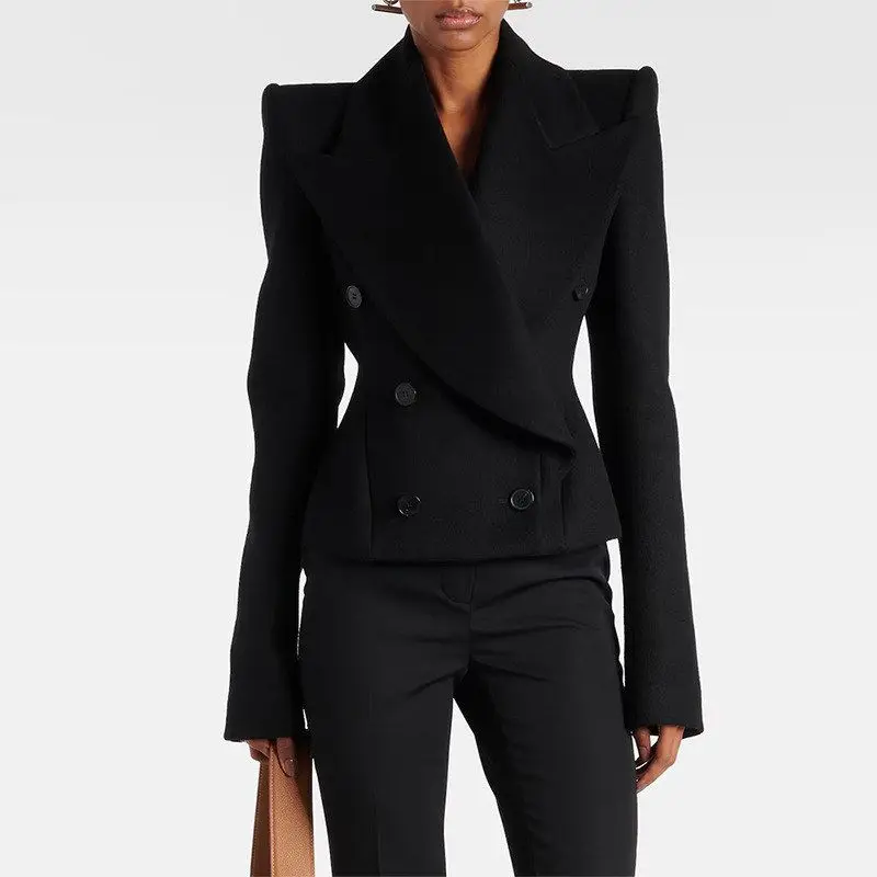 Fashionable Double-breasted Slim-fit Large Collar Woolen Jacket Coat Early Autumn New Style Simple Design Urban Wind Ladies Coat
Fashionable Double-breasted Slim-fit Large Collar Woolen Jacket Coat Early Autumn New Style Simple Design Urban Wind Ladies Coat