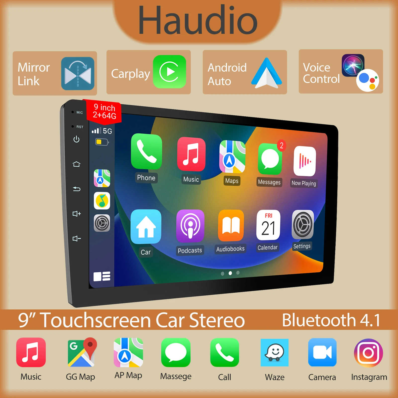 Haudio 9" Double Din Car Stereo with Wireless Carplay & Android Auto, Car Radio with BT 4.1/Mirror Link/Backup Camera/FM/AM
Haudio 9" Double Din Car Stereo with Wireless Carplay & Android Auto, Car Radio with BT 4.1/Mirror Link/Backup Camera/FM/AM