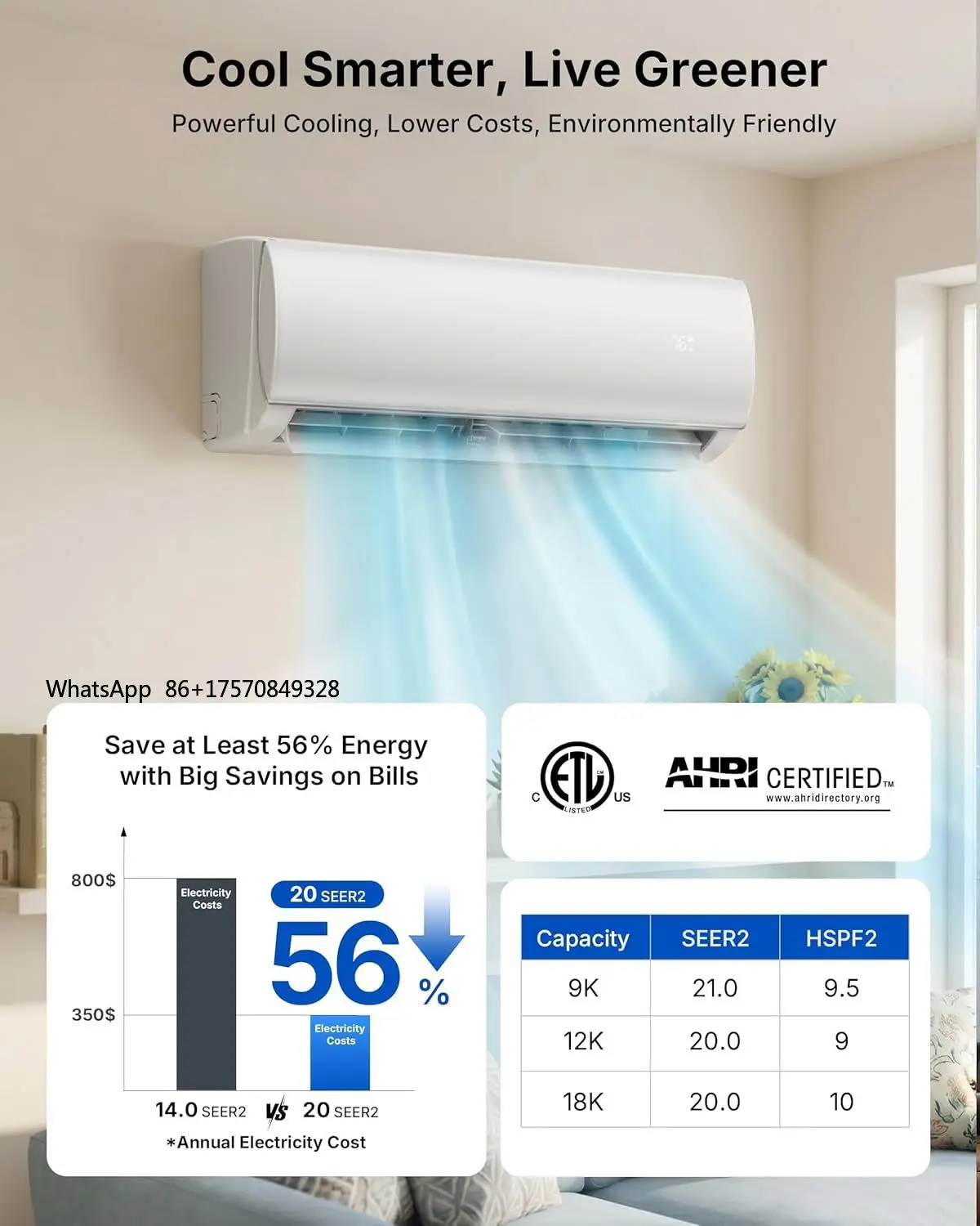 20K BTU Dual Zone (9K+9K) 21 SEER2 Multi Zone Mini Split AC Heating System, Heat Pump, 230V Inverter Air, Customized
20K BTU Dual Zone (9K+9K) 21 SEER2 Multi Zone Mini Split AC Heating System, Heat Pump, 230V Inverter Air, Customized