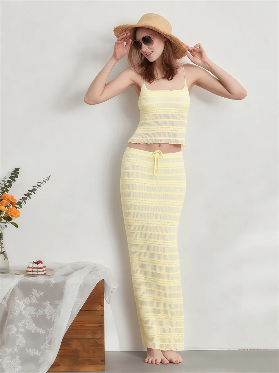 New Women 2-Piece Summer Outfits Solid Color Backless Halter Tops and Drawstring Skirt Set For Streetwear Aesthetic Clothes S-XL
New Women 2-Piece Summer Outfits Solid Color Backless Halter Tops and Drawstring Skirt Set For Streetwear Aesthetic Clothes S-XL