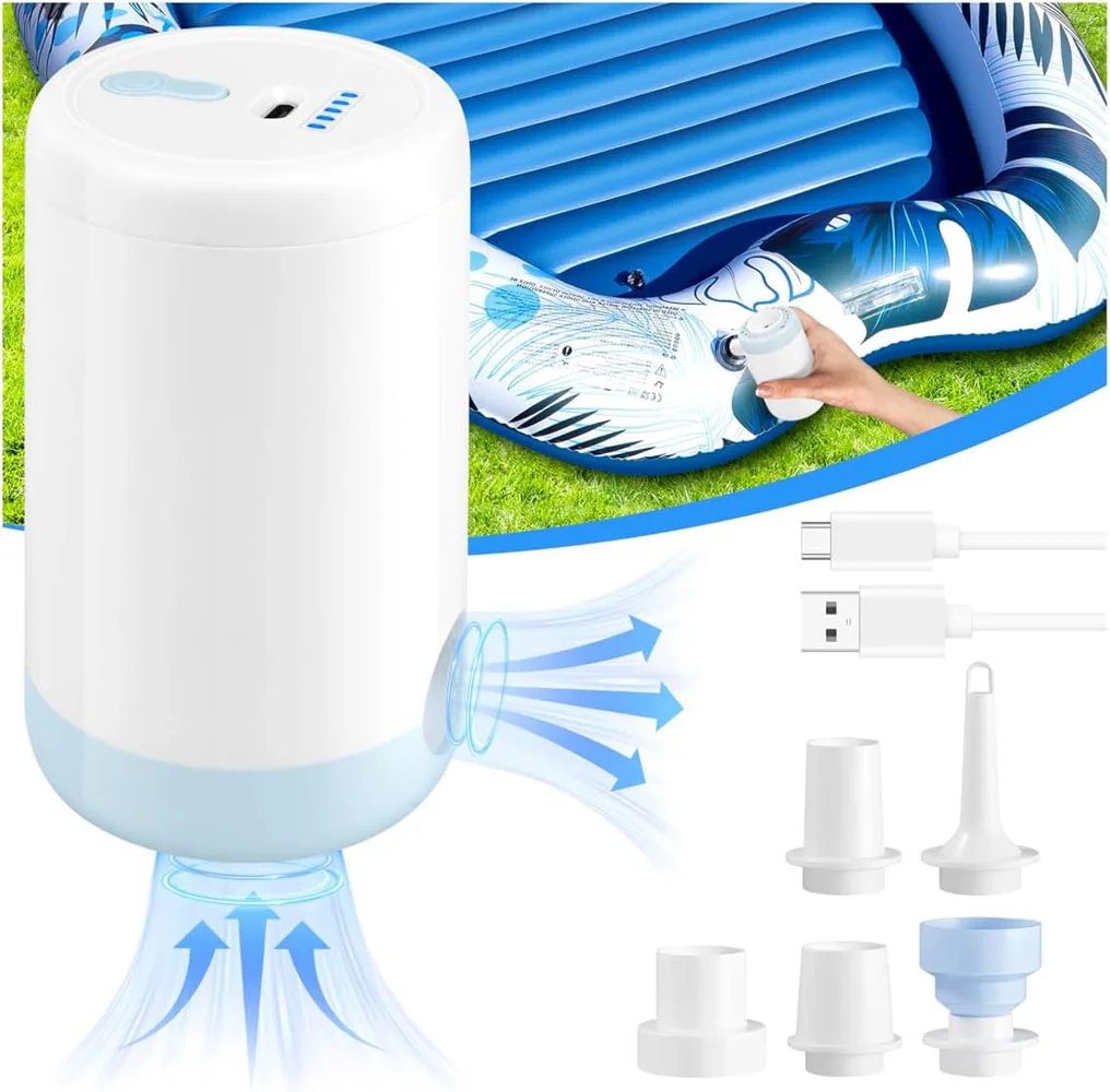 Portable Mini Air Pump for Inflatables,USB-C Electric Inflator Air Pump with 5 Nozzles, Ultra-Fast Inflation/Deflation Air Pumps
Portable Mini Air Pump for Inflatables,USB-C Electric Inflator Air Pump with 5 Nozzles, Ultra-Fast Inflation/Deflation Air Pumps