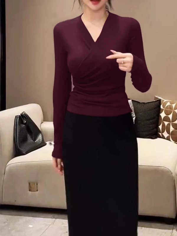 Slim Fit Color V-Neck Long Sleeve Shirt Women's Fashion Autumn Winter New Style Base Layer Top French Style Polyester F...
Slim Fit Color V-Neck Long Sleeve Shirt Women's Fashion Autumn Winter New Style Base Layer Top French Style Polyester F...