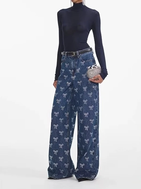Blue Rhinestone Embellished Knot Denim Pants High Waist Casual Style Four Seasons Universal Ladies Loose Fit Jeans
Blue Rhinestone Embellished Knot Denim Pants High Waist Casual Style Four Seasons Universal Ladies Loose Fit Jeans