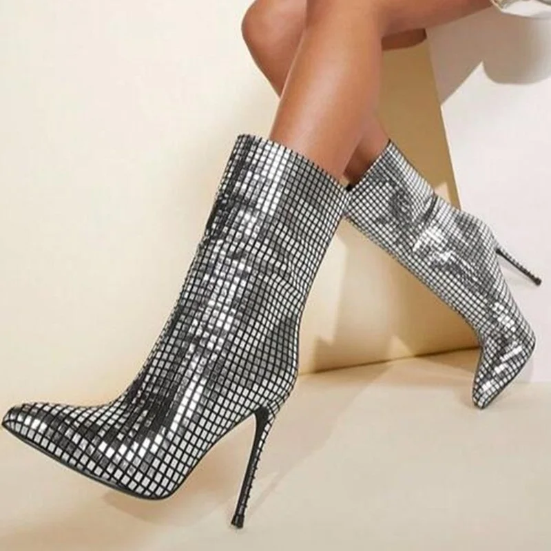 Metal Glitter Women Ankle Boots Pointed Toe Slip On Cover Heels Spring Autumn Short Booties Fashion Runway Shoes
Metal Glitter Women Ankle Boots Pointed Toe Slip On Cover Heels Spring Autumn Short Booties Fashion Runway Shoes
