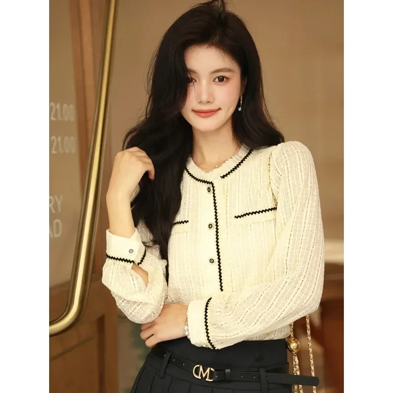 2024 New Hollow Out Long Sleeves Blouse for Women French OL Elegant Spring Autumn Lace Shirt Vacation Lolita Loose Clothing 
2024 New Hollow Out Long Sleeves Blouse for Women French OL Elegant Spring Autumn Lace Shirt Vacation Lolita Loose Clothing