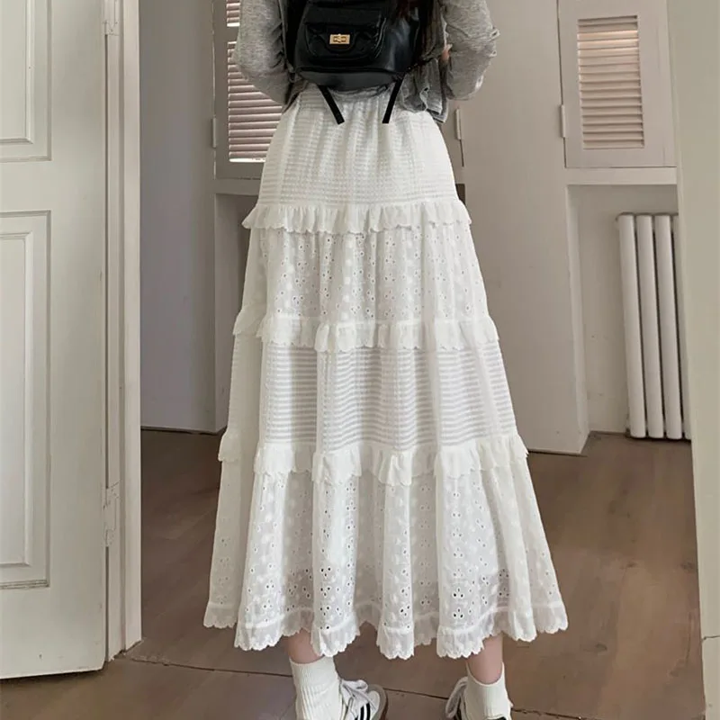 Elegant White Long Skirts Women Korean Lace Patchwork High Waist A Line Skirt Y2K Summer Sweet Preppy Chic Ladies Cake Skirt
Elegant White Long Skirts Women Korean Lace Patchwork High Waist A Line Skirt Y2K Summer Sweet Preppy Chic Ladies Cake Skirt