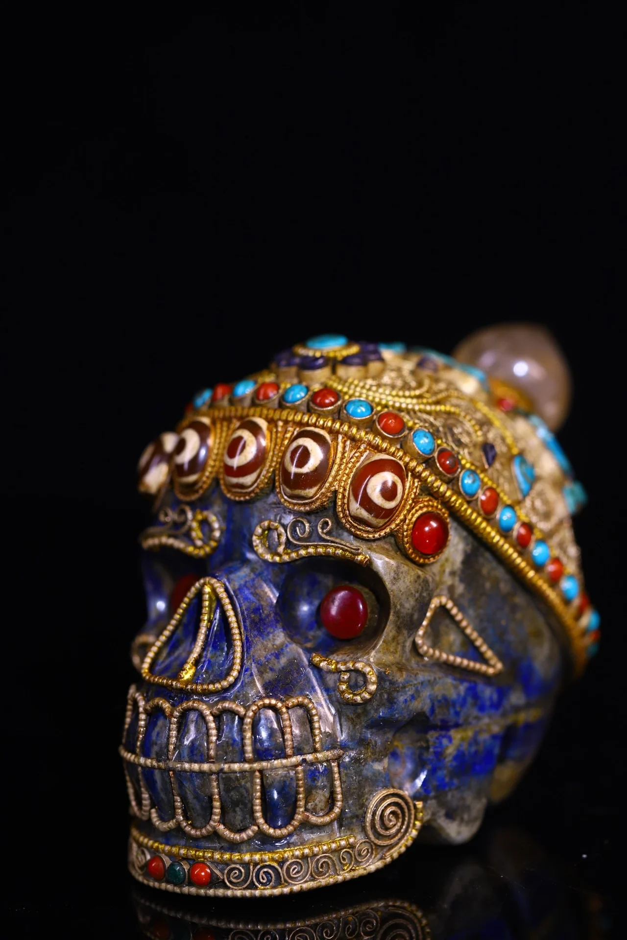 4"Tibetan Temple Collection Old Natural Lapis Lazuli Mosaic Gem gZi Beads Skull Head Shituo Forest Protector Worship Hall
4"Tibetan Temple Collection Old Natural Lapis Lazuli Mosaic Gem gZi Beads Skull Head Shituo Forest Protector Worship Hall