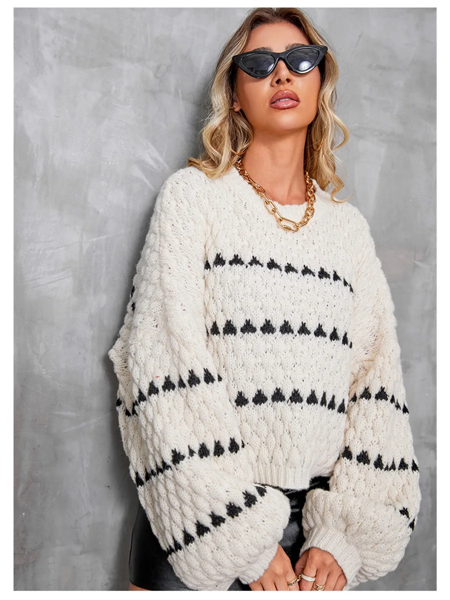 Полосатый свитер с круглым вырезом, массивный вязаный свитер, женский свободный пуловер с длинными рукавами, модный вязаный топ
Полосатый свитер с круглым вырезом, массивный вязаный свитер, женский свободный пуловер с длинными рукавами, модный вязаный топ