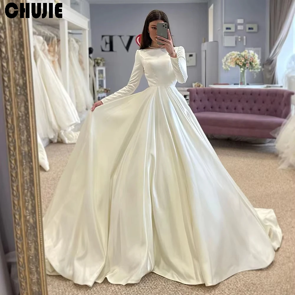 Customized Satin Conservative Wedding dress Full Sleeves Wedding Dresses Muslim Bridal Gown Modest Long A Line Wedding Gown
Customized Satin Conservative Wedding dress Full Sleeves Wedding Dresses Muslim Bridal Gown Modest Long A Line Wedding Gown