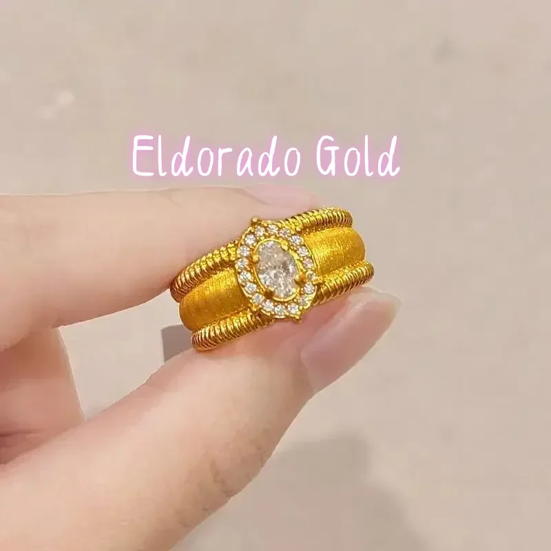 Eldorado Gold 24K 9999 Pure Gold brushed pigeon egg ring women's light luxury high-end wide diamond ring
Eldorado Gold 24K 9999 Pure Gold brushed pigeon egg ring women's light luxury high-end wide diamond ring