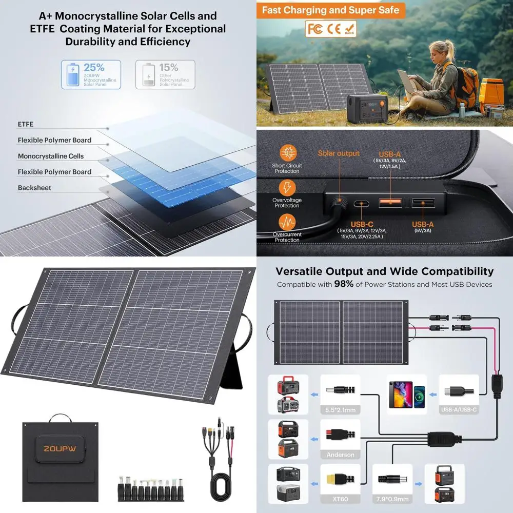 100W Portable Solar Panel N-Type 16BB, 25% Efficiency, Ultralight 7.98lbs, Suitable for Off-Grid, RV Camping, Waterproof IP67
100W Portable Solar Panel N-Type 16BB, 25% Efficiency, Ultralight 7.98lbs, Suitable for Off-Grid, RV Camping, Waterproof IP67