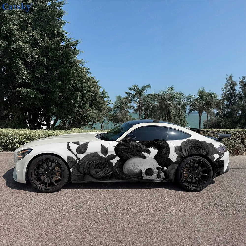 2pcs Black & White Skull, Dragon & Roses Car Side Wrap, Self-Adhesive PVC Waterproof & Scratch-Resistant Stickers, Car Accessory
2pcs Black & White Skull, Dragon & Roses Car Side Wrap, Self-Adhesive PVC Waterproof & Scratch-Resistant Stickers, Car Accessory