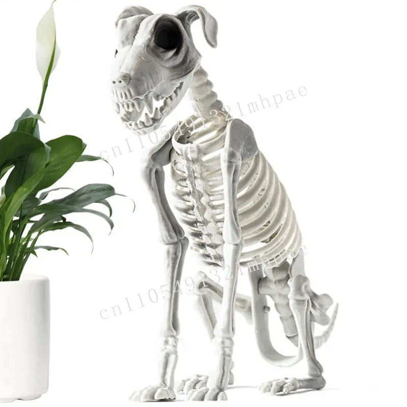 Halloween dog skeleton sculpture, skull skeleton sculpture, terrifying sitting posture, strange skull animal, home decoration 
Halloween dog skeleton sculpture, skull skeleton sculpture, terrifying sitting posture, strange skull animal, home decoration