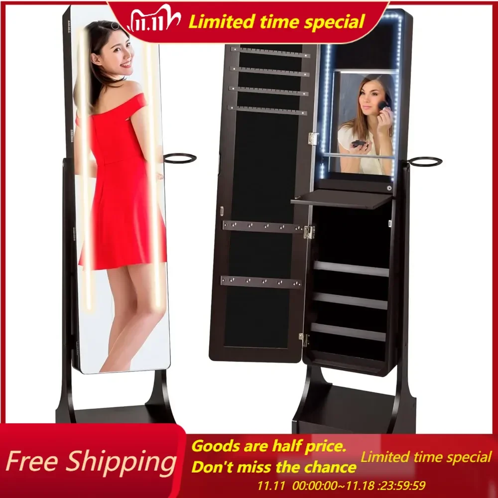 Standing Full Length LED Mirror Jewelry Makeup Storage Organizer Cabinet Armoire w/Interior & Exterior Ligh
Standing Full Length LED Mirror Jewelry Makeup Storage Organizer Cabinet Armoire w/Interior & Exterior Ligh