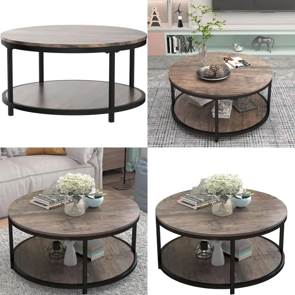Walnut Two-Tier Coffee Table with Storage Shelf for Living Room, 36 Diameter
Walnut Two-Tier Coffee Table with Storage Shelf for Living Room, 36 Diameter