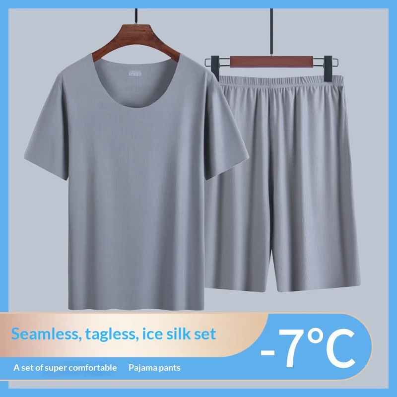 Men's Ice-Silk Pajamas, Summer Men's Loungewear Set, Plus Size, Modal, Seamless, Short-Sleeve Men's Summer T-Shirt and Shorts Se
Men's Ice-Silk Pajamas, Summer Men's Loungewear Set, Plus Size, Modal, Seamless, Short-Sleeve Men's Summer T-Shirt and Shorts Se