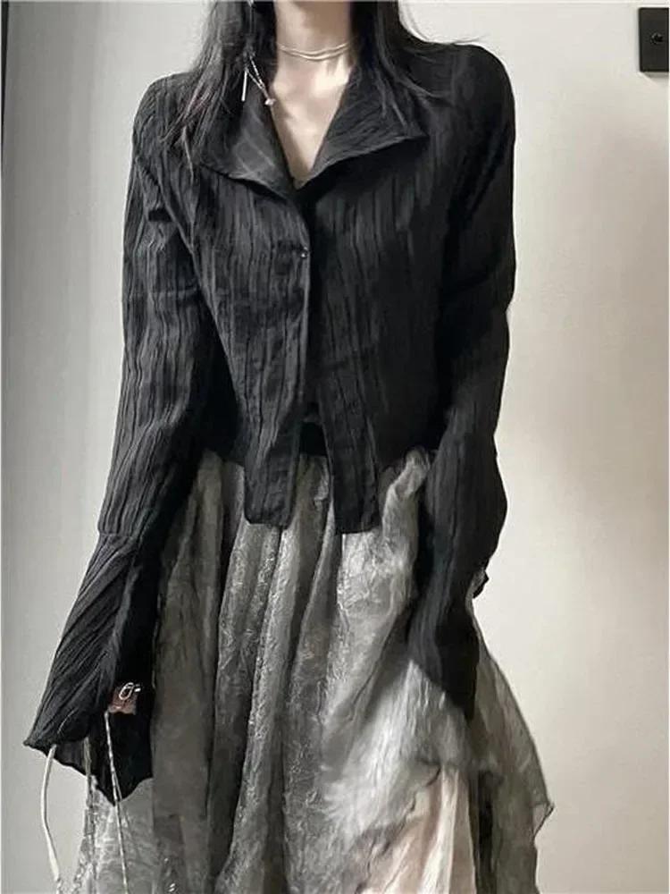 Blouse Women Vintage Black Shirt Gothic Harjauku Pleated Button Up Korean Dark Tight Long Sleeve Aesthetic Female
Blouse Women Vintage Black Shirt Gothic Harjauku Pleated Button Up Korean Dark Tight Long Sleeve Aesthetic Female