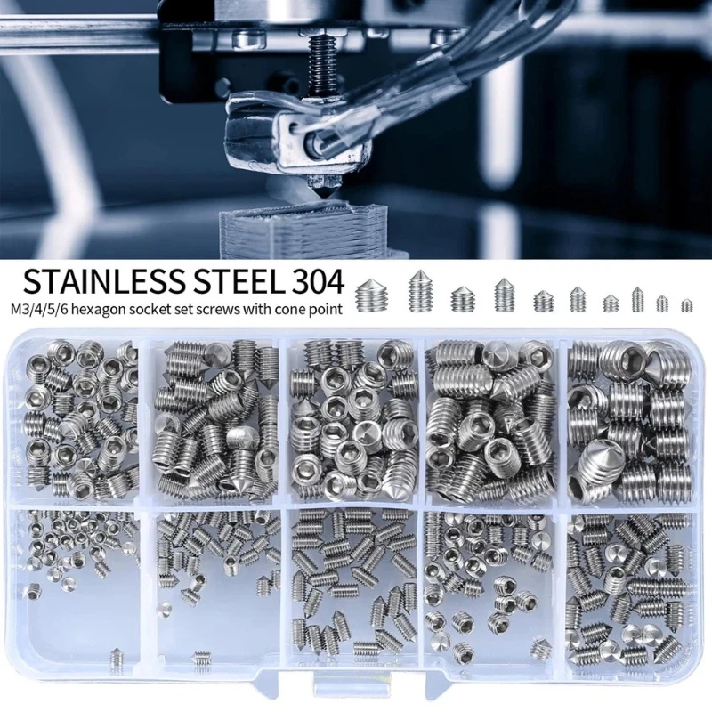 290pcs Stainless Steel Hex Socket Screw Set M3 M4 M5 M6 M8 Grub Screws with Cone Point Tapered End Grub Bolt
290pcs Stainless Steel Hex Socket Screw Set M3 M4 M5 M6 M8 Grub Screws with Cone Point Tapered End Grub Bolt