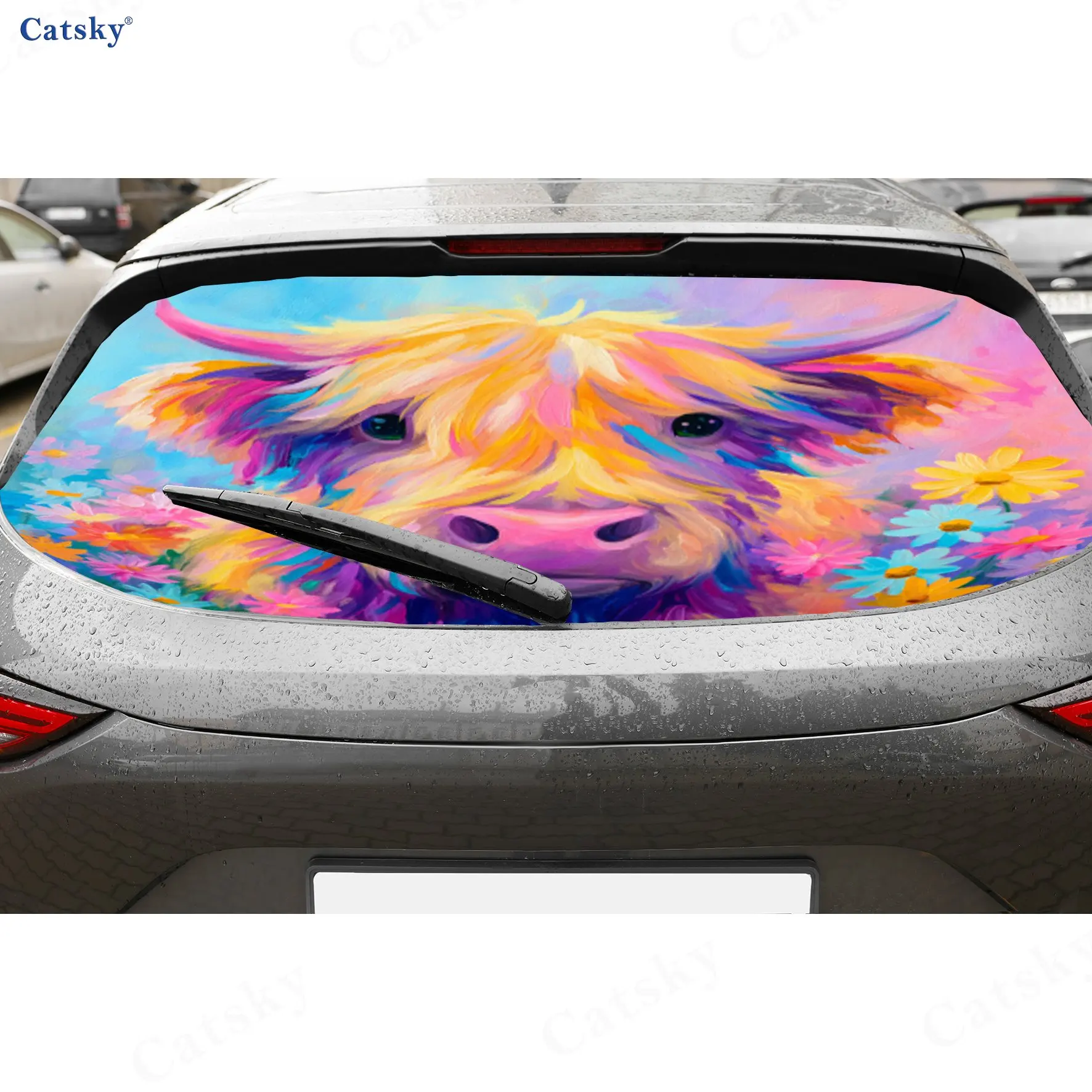 Flowers And Highland Cattle PVC Perforated Car Vinyl Wrap, Privacy Enhancing Design For Rear Window, Car Rear Windshield Sticker
Flowers And Highland Cattle PVC Perforated Car Vinyl Wrap, Privacy Enhancing Design For Rear Window, Car Rear Windshield Sticker